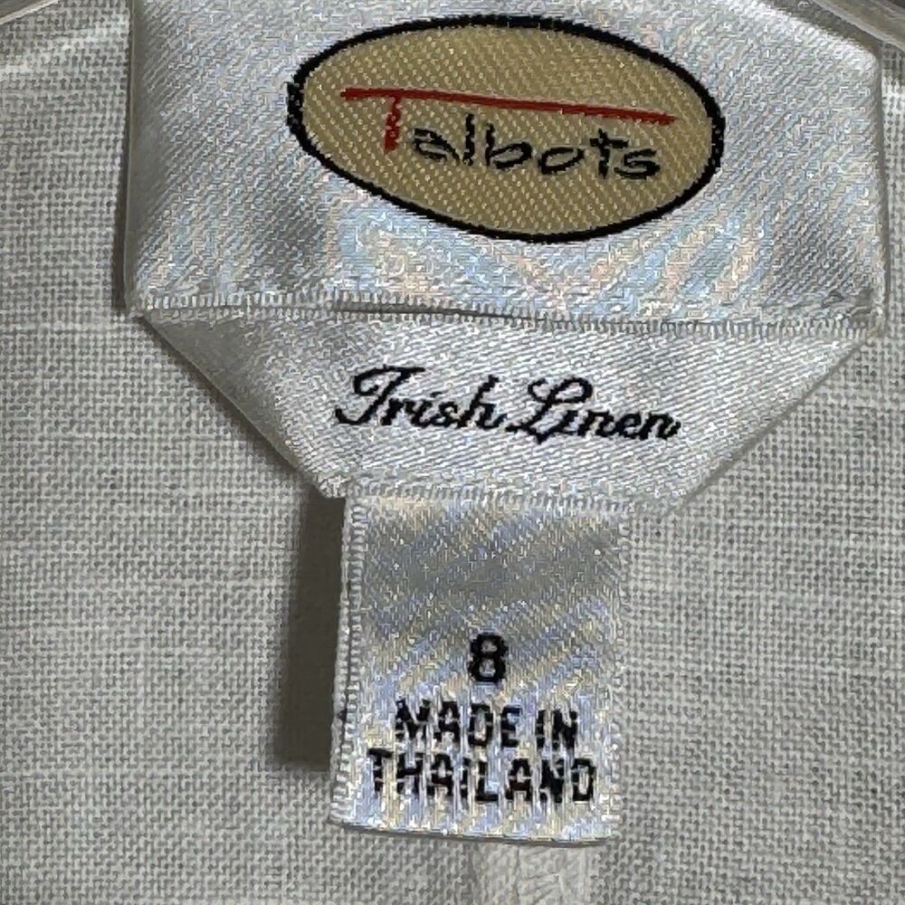 Talbots Irish Linen 100% Linen Blouse Size 8 Ivory Button Front Pleated Sleeve - Picture 3 of 8